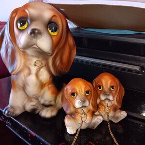 VINTAGE RIES JAPAN ceramic hollow spaniel dog beagle hound mother +pups babies
